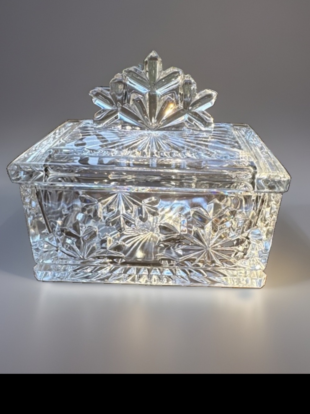 Vintage Luminarc Snowflake Crystal Glass Candy Dish Trinket Box w Lid & STICKER